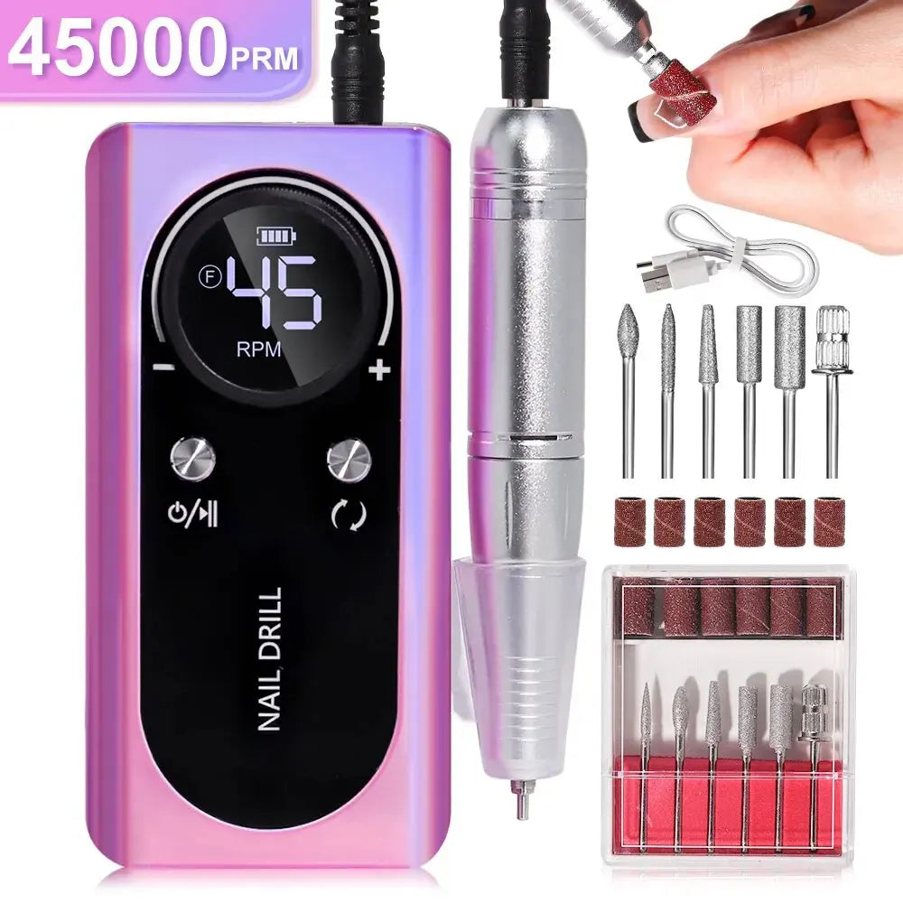 PROFESSIONELE 45000RPM DRAAGBARE ELEKTRISCHE VINGERNAILFILE MET OPLAADBARE BATTERIJ | LAAG GELUIDSNIVEAU VOOR MANICURE