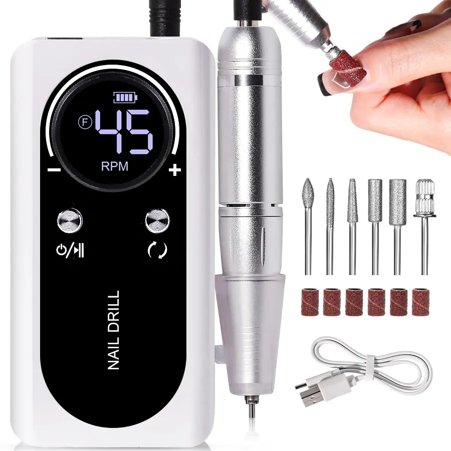 PROFESSIONELE 45000RPM DRAAGBARE ELEKTRISCHE VINGERNAILFILE MET OPLAADBARE BATTERIJ | LAAG GELUIDSNIVEAU VOOR MANICURE