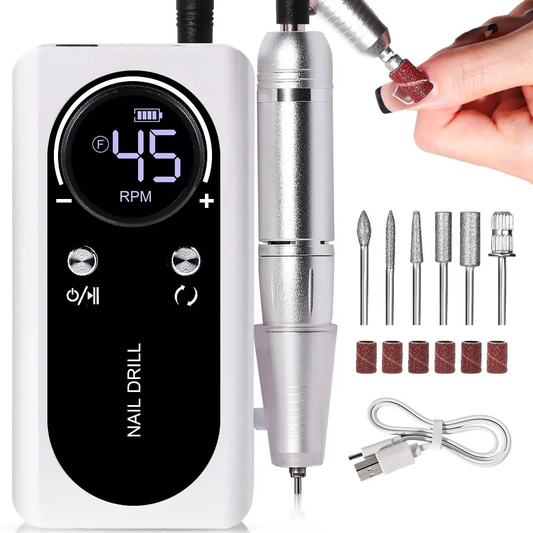 PROFESSIONELE 45000RPM DRAAGBARE ELEKTRISCHE VINGERNAILFILE MET OPLAADBARE BATTERIJ | LAAG GELUIDSNIVEAU VOOR MANICURE