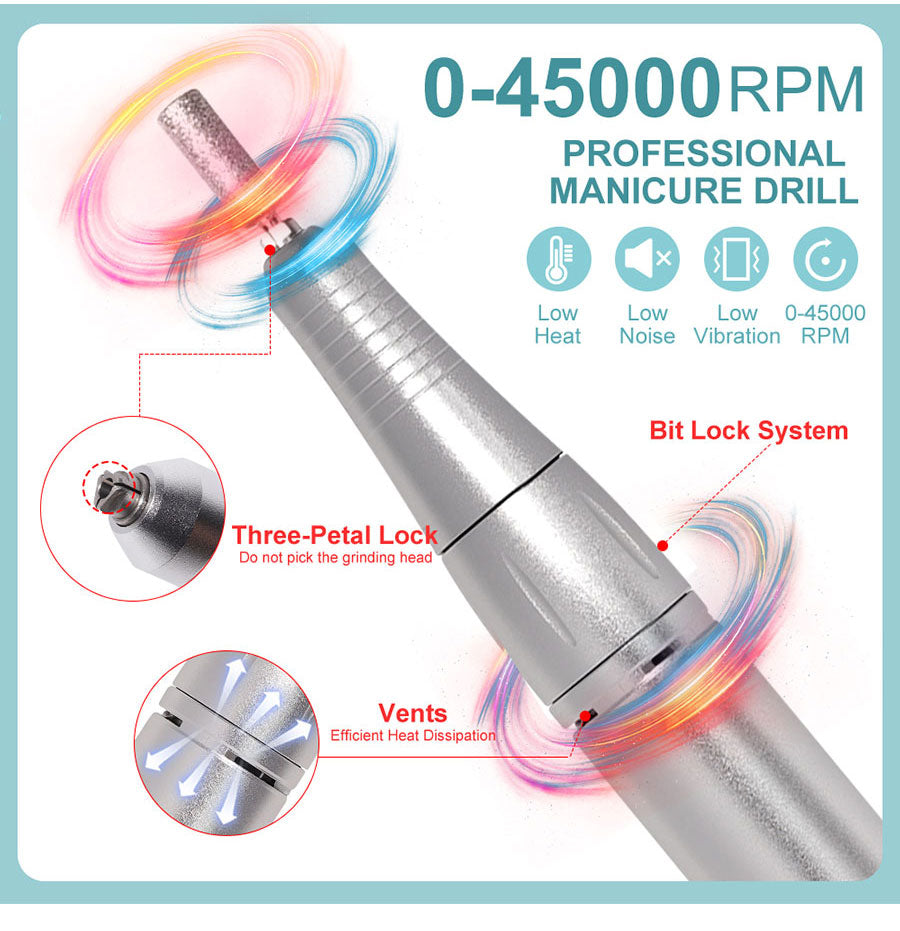 PROFESSIONELE 45000RPM DRAAGBARE ELEKTRISCHE VINGERNAILFILE MET OPLAADBARE BATTERIJ | LAAG GELUIDSNIVEAU VOOR MANICURE
