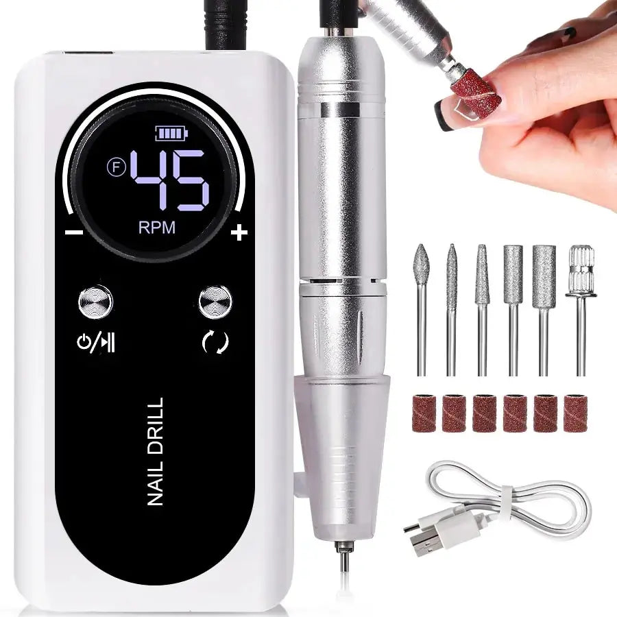PROFESSIONELE 45000RPM DRAAGBARE ELEKTRISCHE VINGERNAILFILE MET OPLAADBARE BATTERIJ | LAAG GELUIDSNIVEAU VOOR MANICURE
