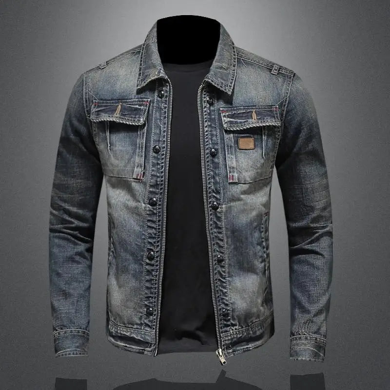 Rando - Heren Denim Jacket met Knopsluiting en Voorzakken