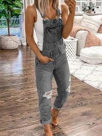 Relaxed fit denim tuinbroek met scheuren voor dames