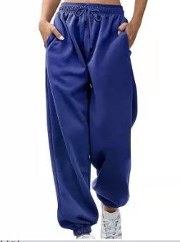 Relaxed fit joggingbroek met hoge taille voor dames, met elastische tailleband, trekkoord en geribde boorden