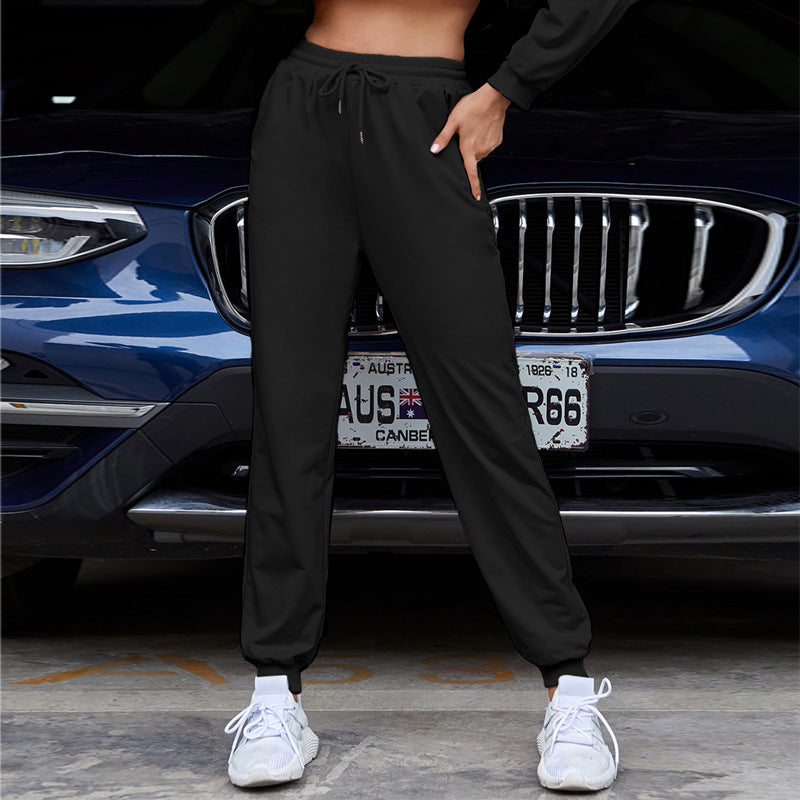 Relaxed fit joggingbroek met hoge taille voor dames, met elastische tailleband, trekkoord en geribde boorden