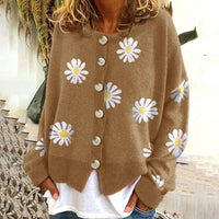 Relaxed gebreid dameswintervest met madeliefjes en knoopsluiting