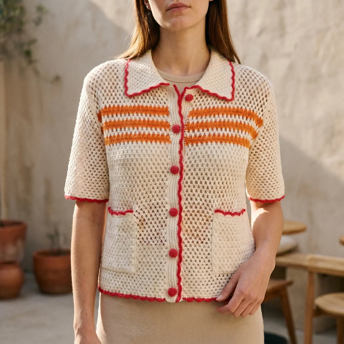 Retro vest met korte mouwen voor dames – Luchtige zomertop