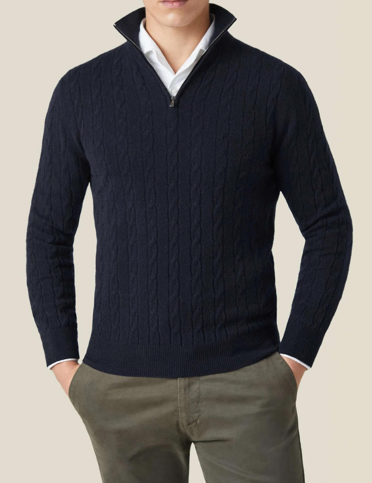 Ritskraagpullover met kabelpatroon en verstelbare warmte