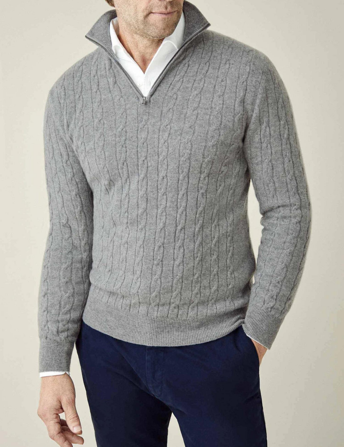 Ritskraagpullover met kabelpatroon en verstelbare warmte