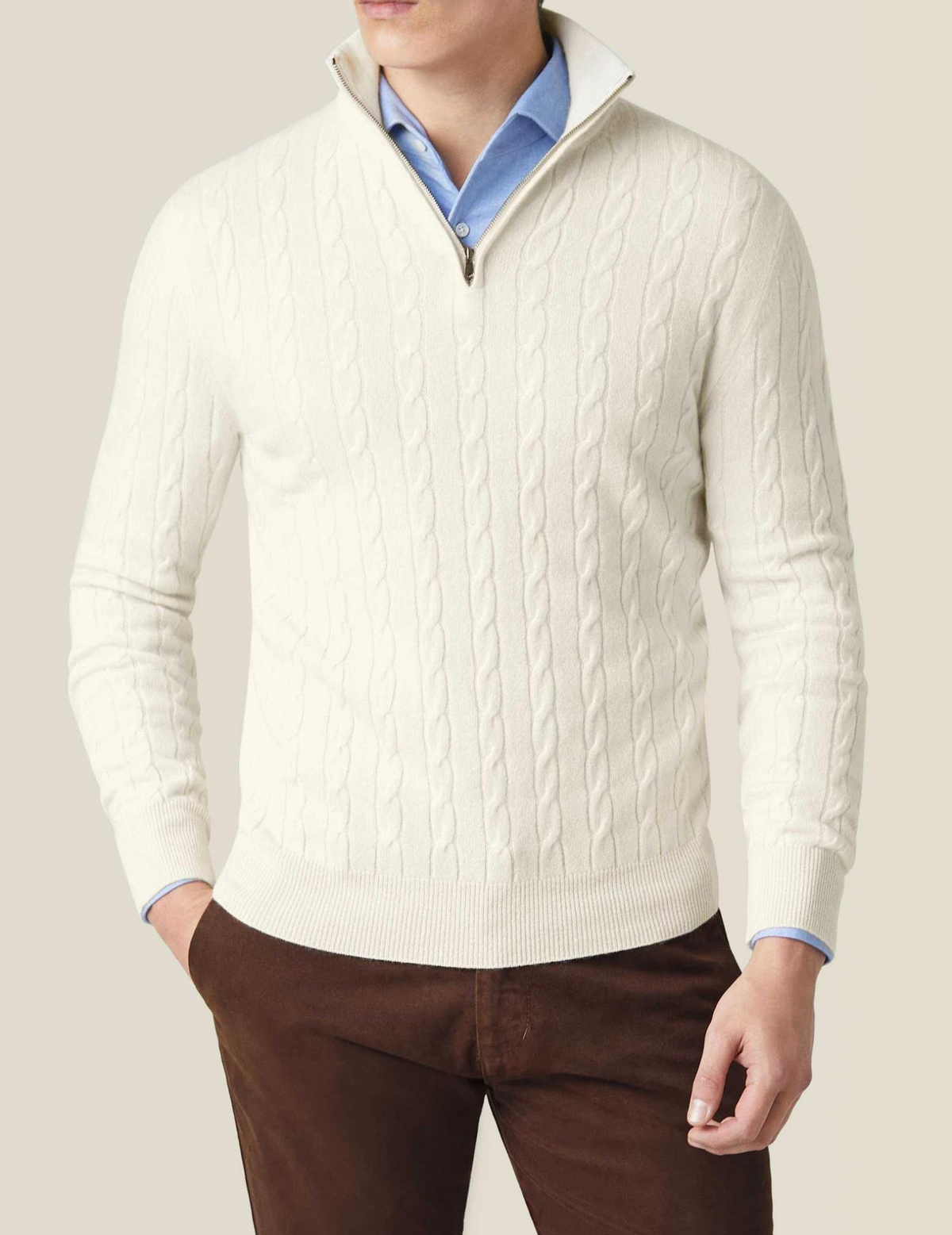 Ritskraagpullover met kabelpatroon en verstelbare warmte
