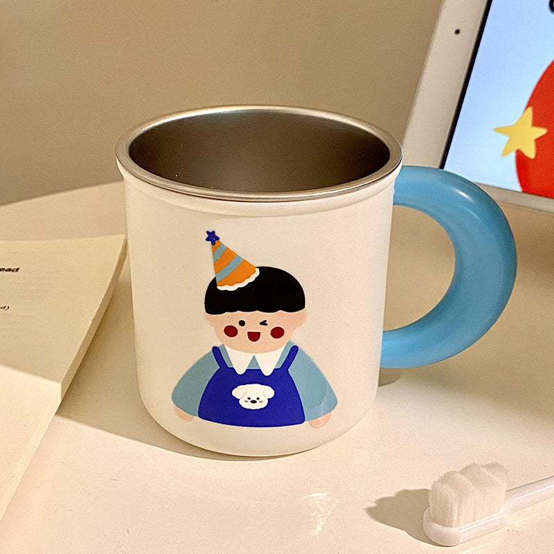 Roestvrijstalen koffiemok met vrolijk kinderdesign