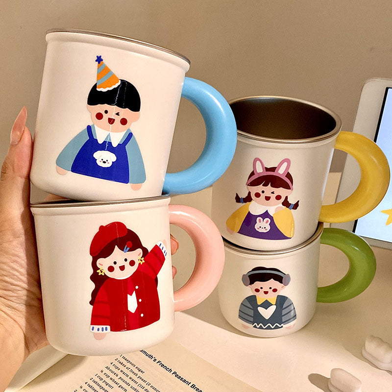 Roestvrijstalen koffiemok met vrolijk kinderdesign