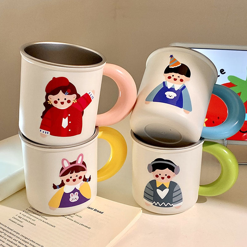 Roestvrijstalen koffiemok met vrolijk kinderdesign