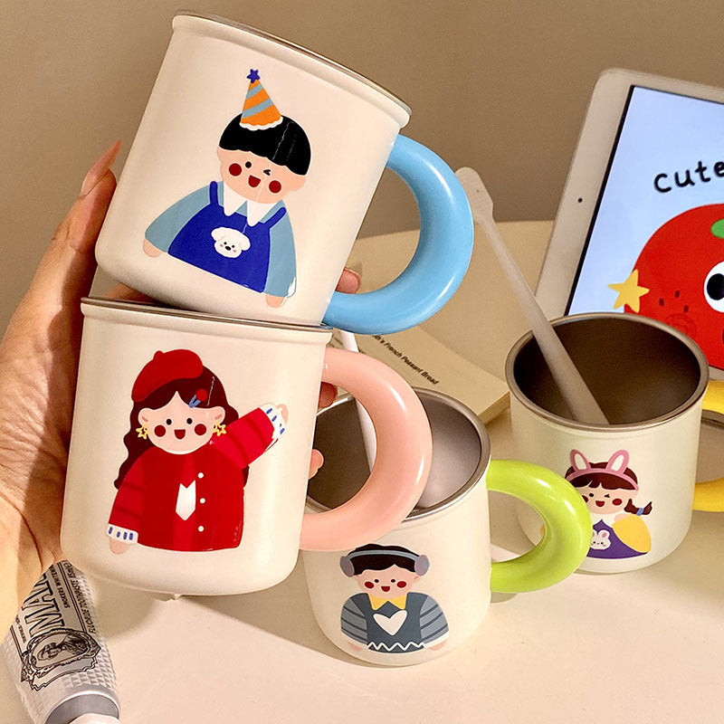 Roestvrijstalen koffiemok met vrolijk kinderdesign