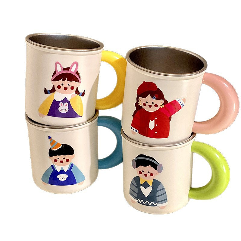 Roestvrijstalen koffiemok met vrolijk kinderdesign