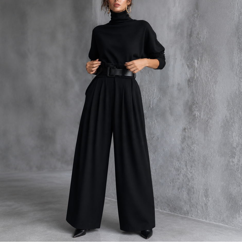 Set van coltrui en pantalon met hoge taille en riem