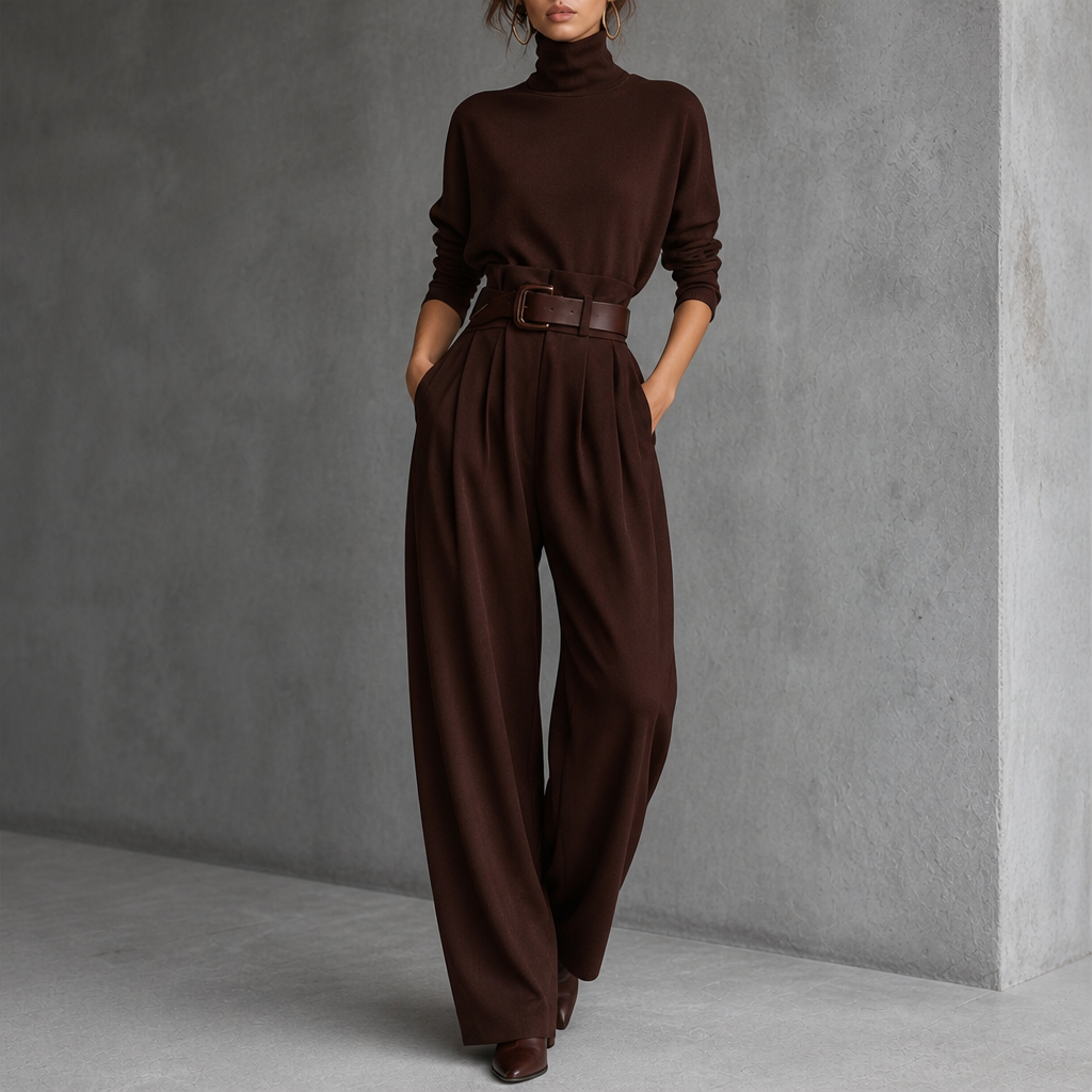 Set van coltrui en pantalon met hoge taille en riem