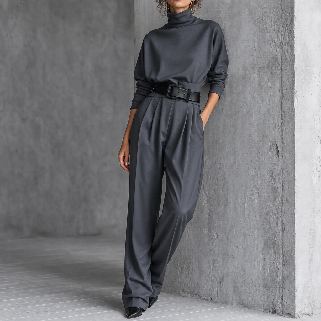 Set van coltrui en pantalon met hoge taille en riem