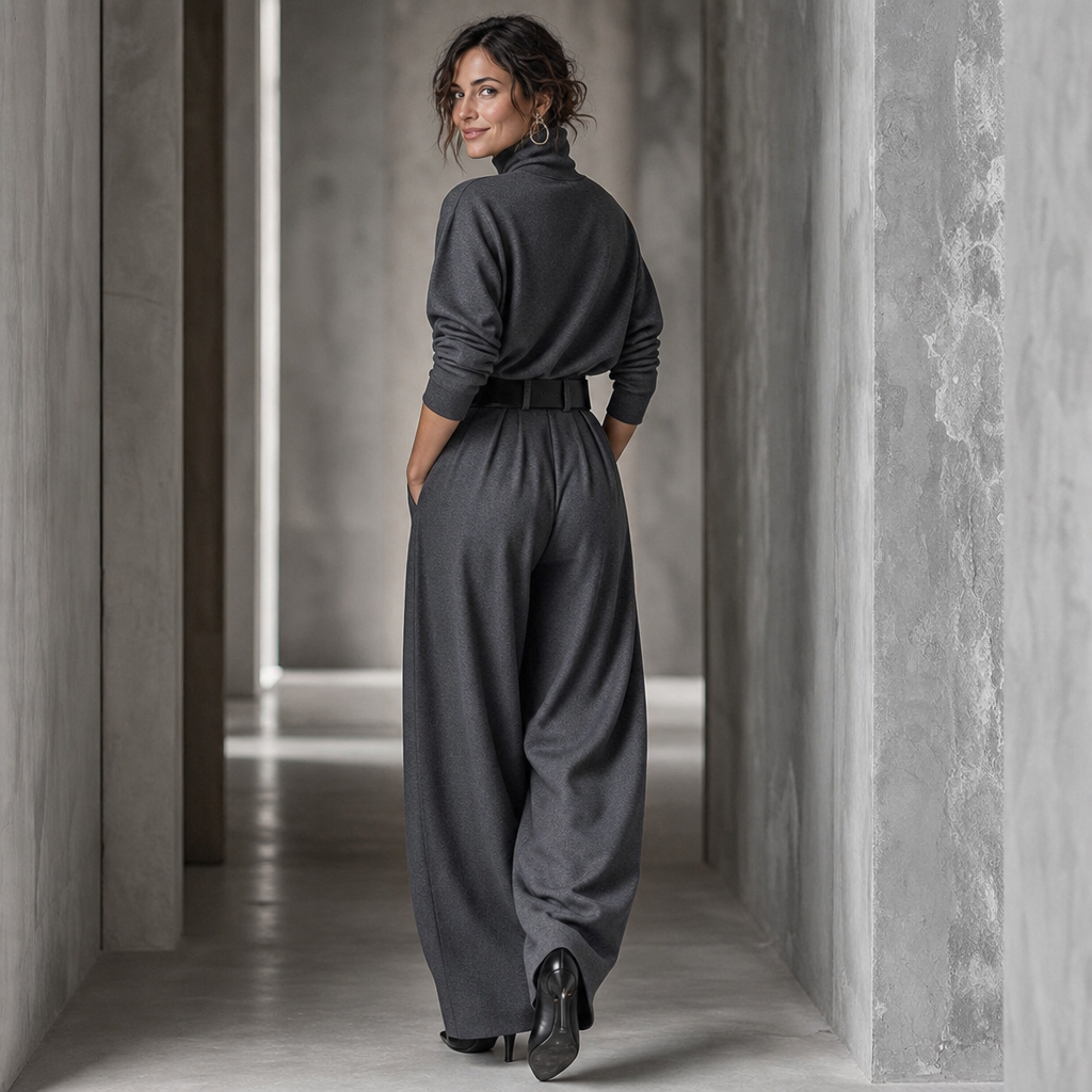 Set van coltrui en pantalon met hoge taille en riem