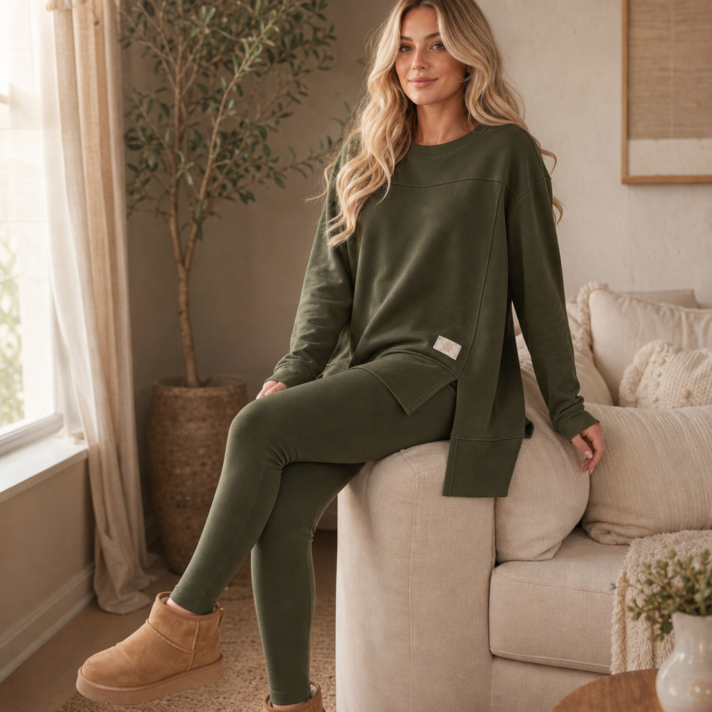 Set van top met splitmouwen en broek