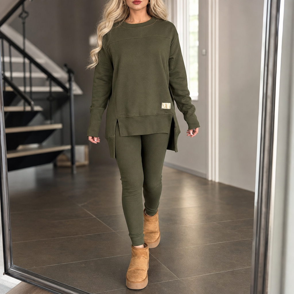 Set van top met splitmouwen en broek