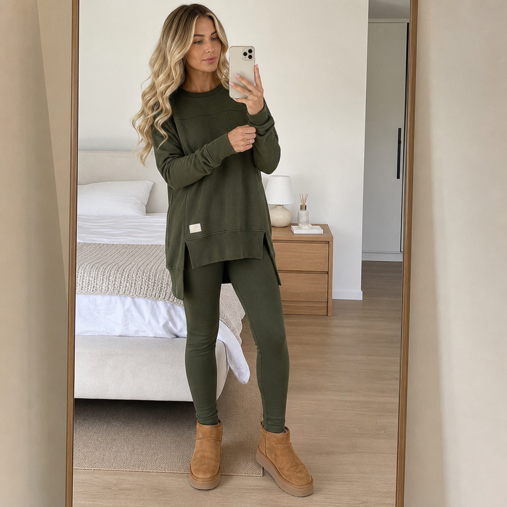 Set van top met splitmouwen en broek