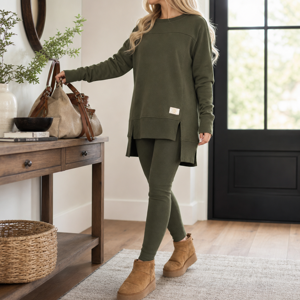 Set van top met splitmouwen en broek