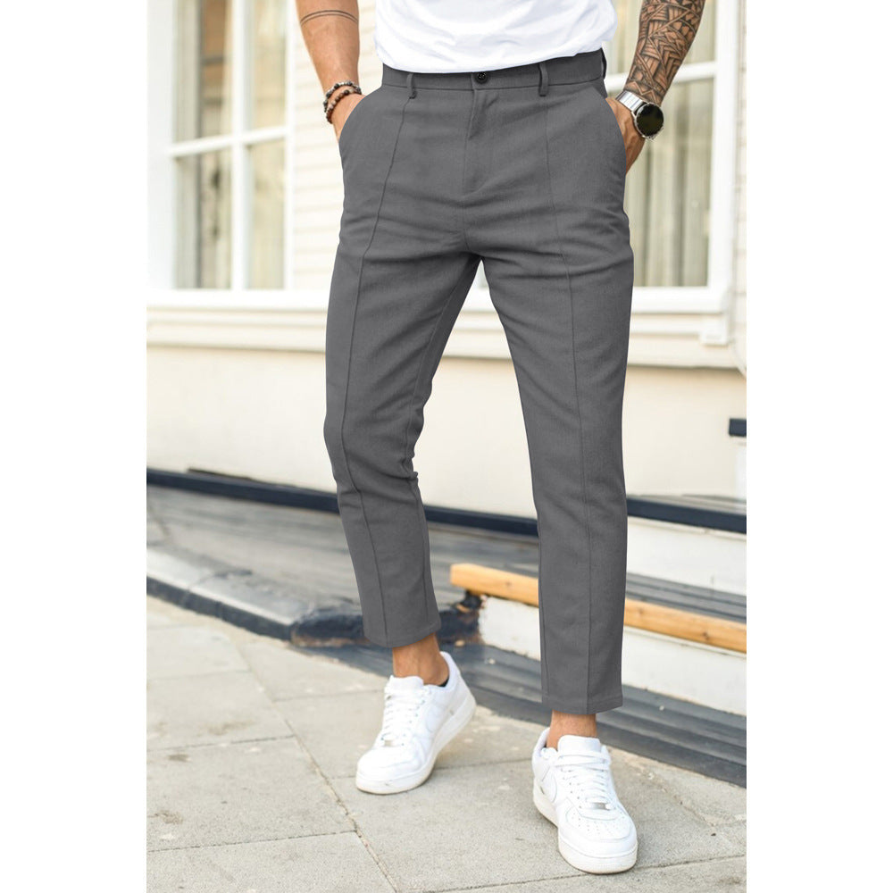 Slim Fit Broek met Voorzakken en Knopsluiting