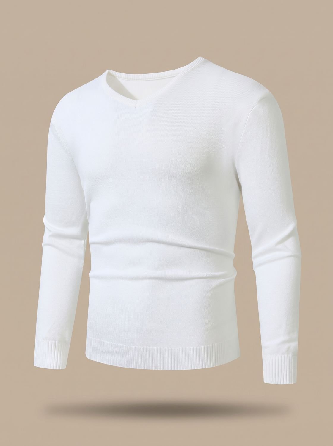 Slim-fit fijngebreide herentrui met V-hals en stretch
