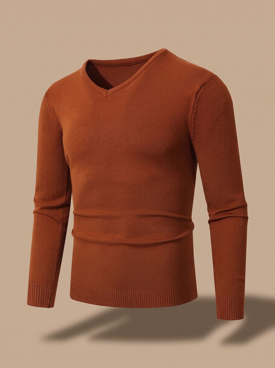 Slim-fit fijngebreide herentrui met V-hals en stretch