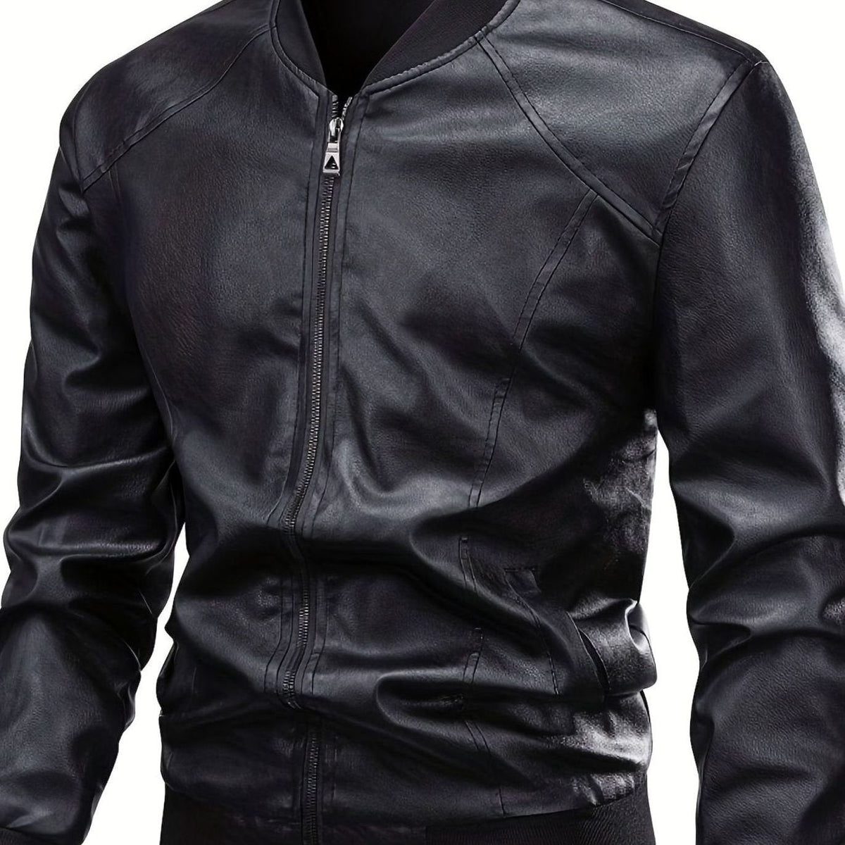 Slim-fit imitatieleren bomberjack met ritssluiting voor heren