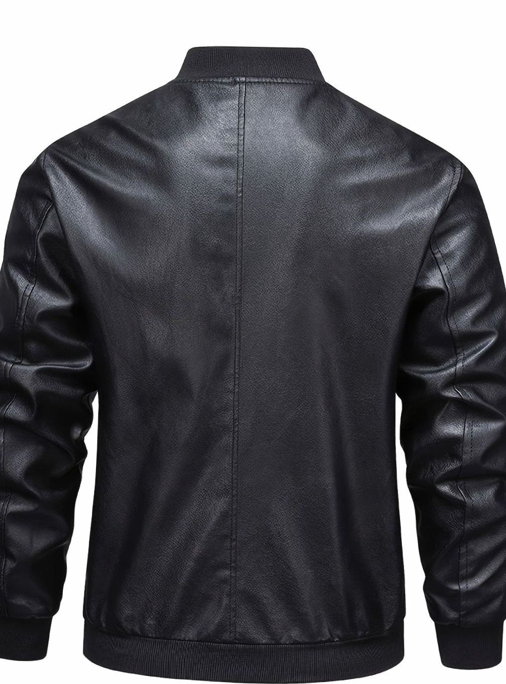 Slim-fit imitatieleren bomberjack met ritssluiting voor heren