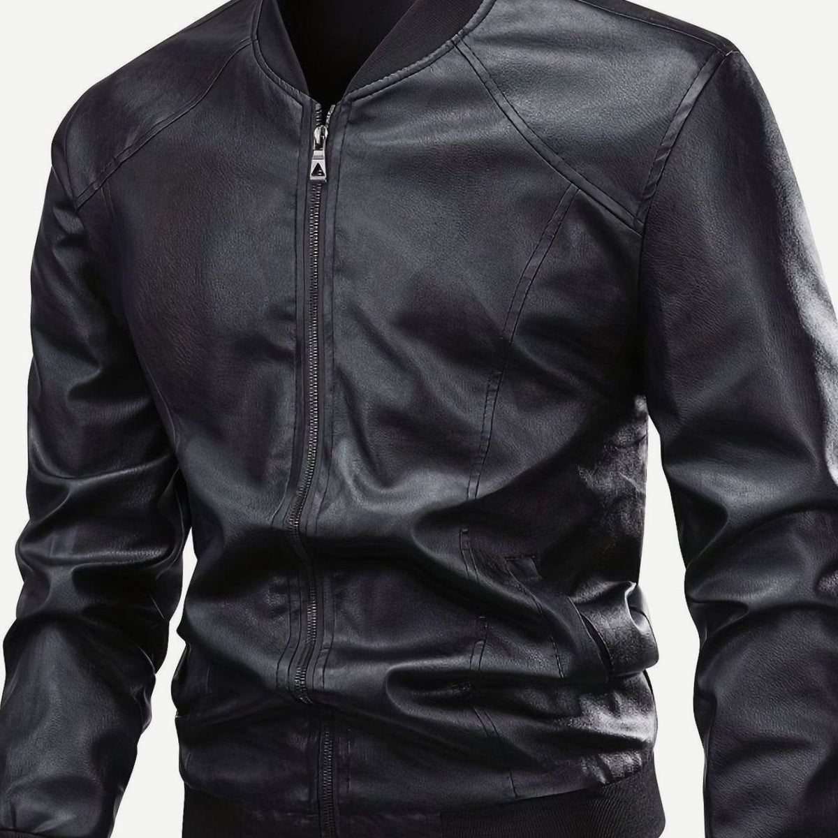 Slim-fit imitatieleren bomberjack met ritssluiting voor heren