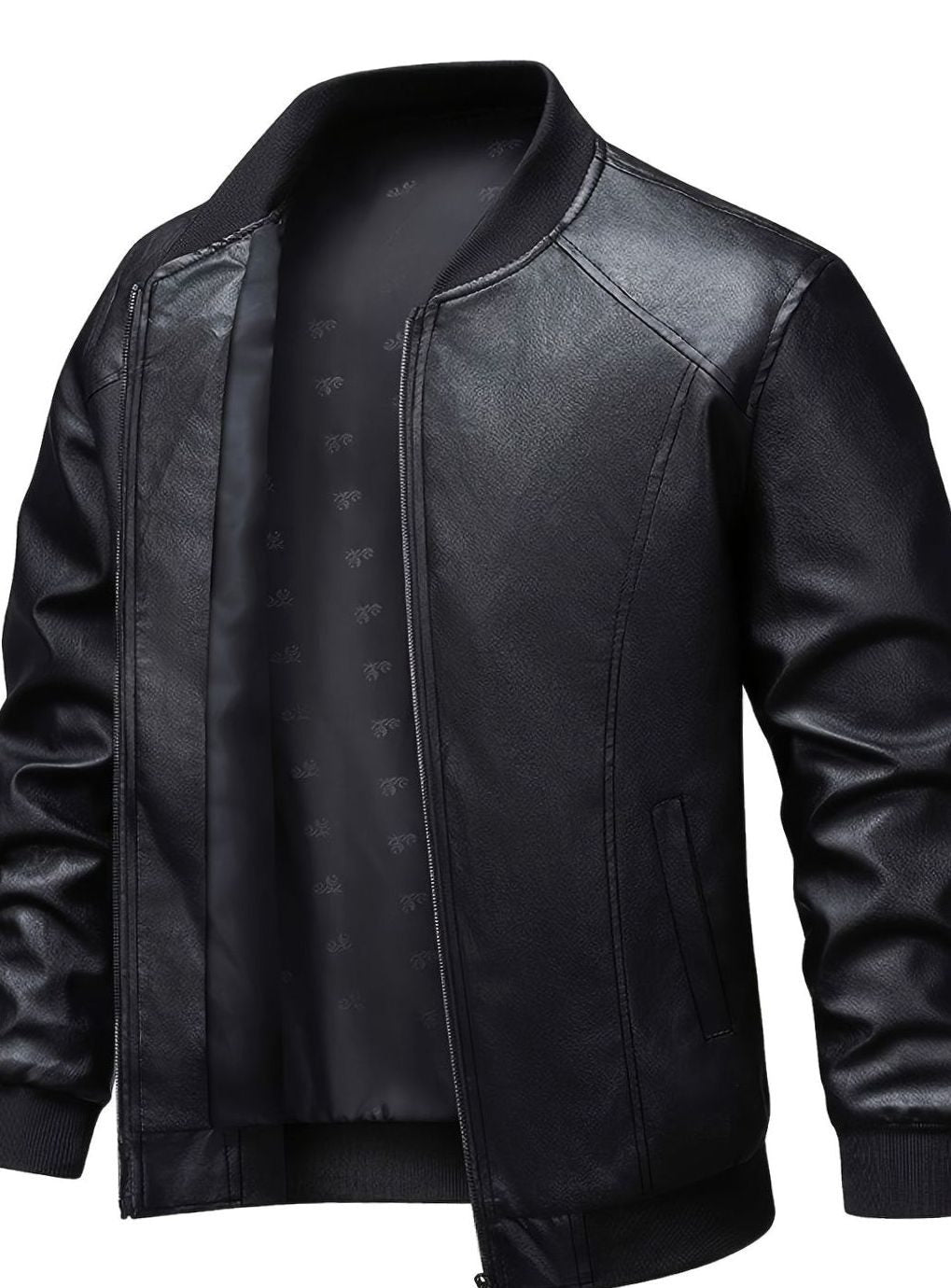 Slim-fit imitatieleren bomberjack met ritssluiting voor heren