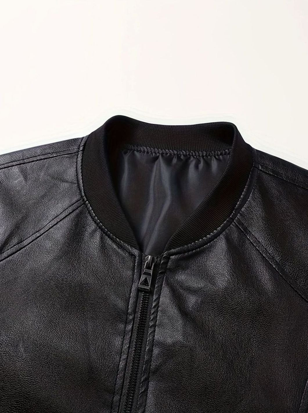 Slim-fit imitatieleren bomberjack met ritssluiting voor heren