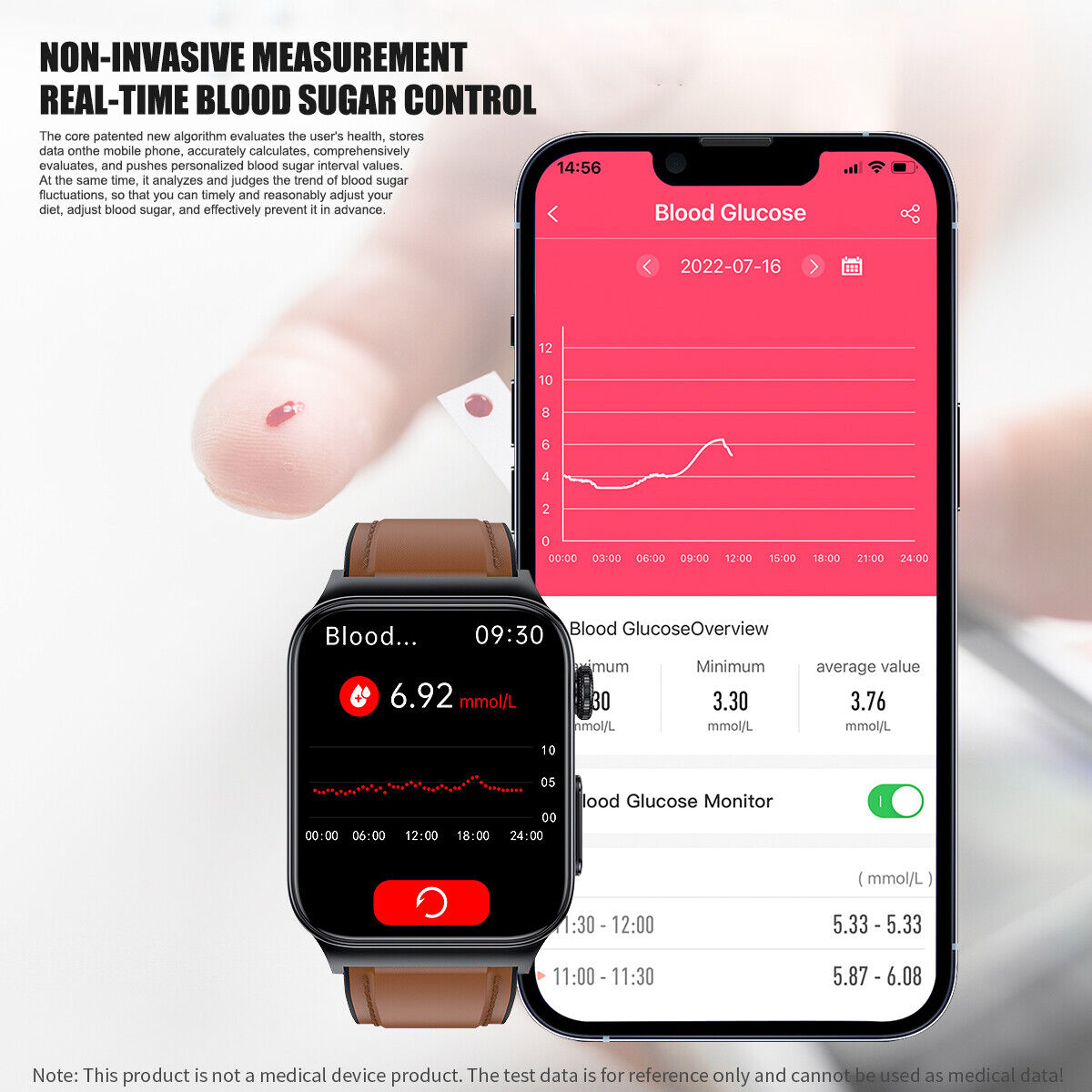 Smartwatch Bloedglucose Monitor ECG Hartslag Fitness Tracker