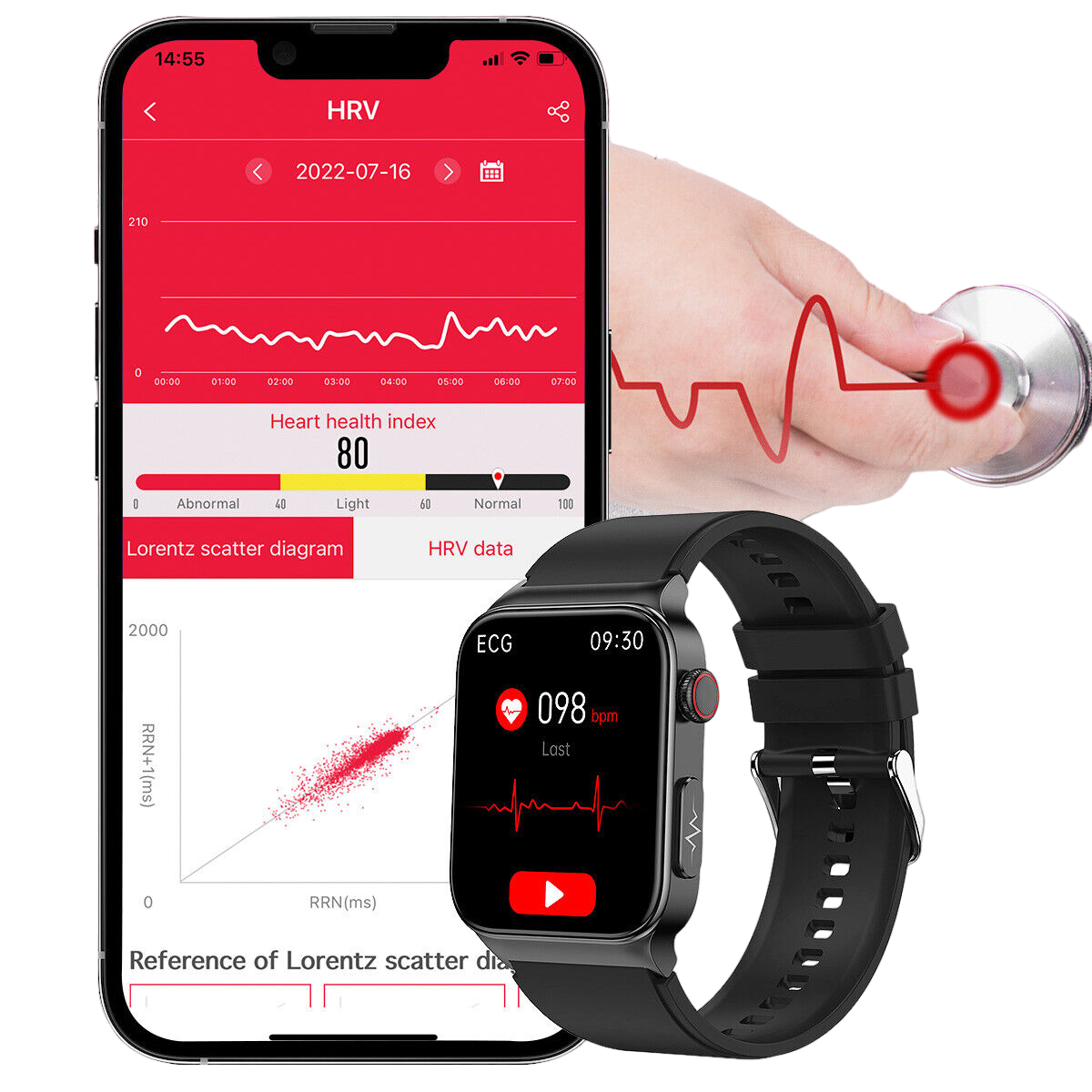 Smartwatch Bloedglucose Monitor ECG Hartslag Fitness Tracker