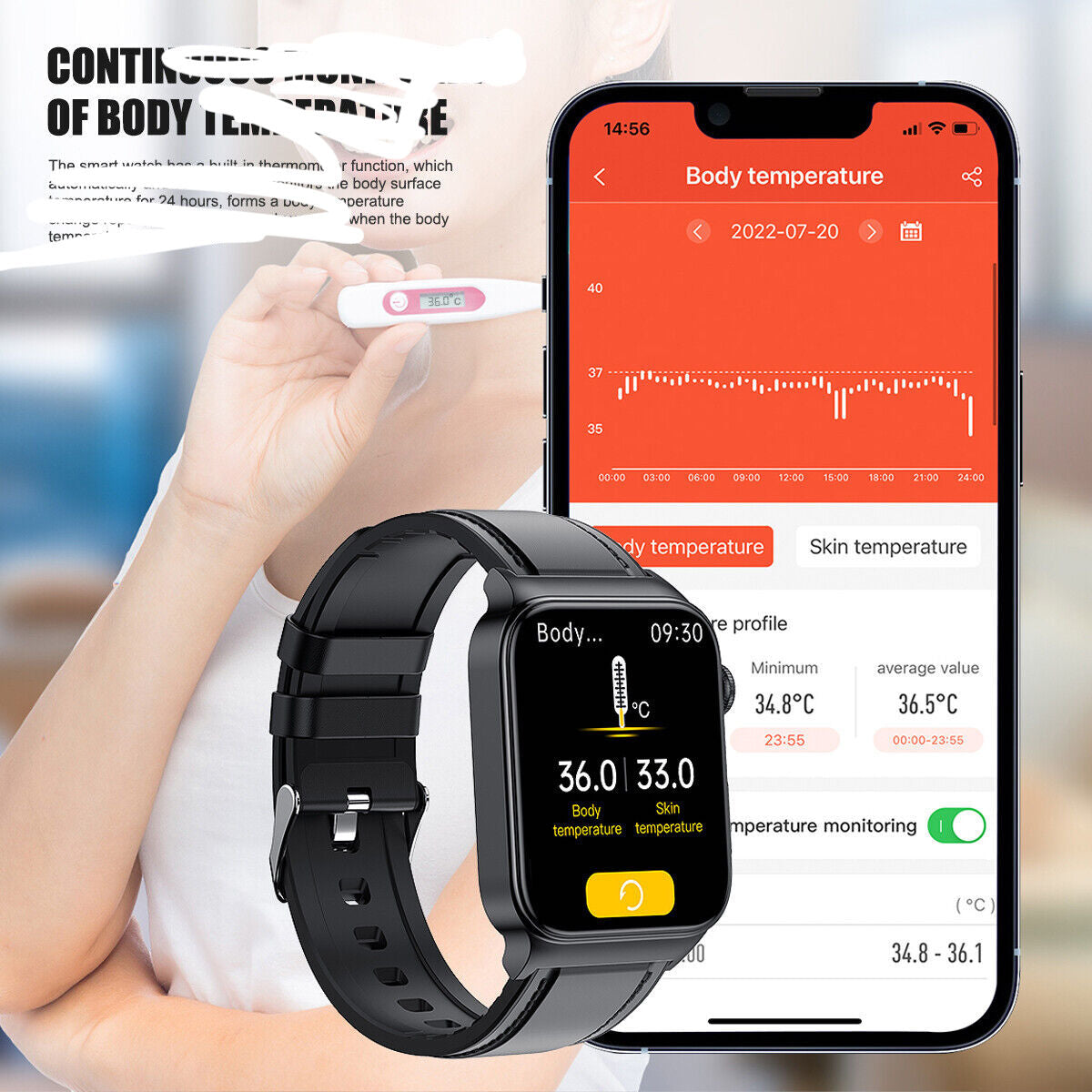 Smartwatch Bloedglucose Monitor ECG Hartslag Fitness Tracker