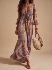 Soepelvallende boho maxi-jurk met paisleyprint en lange mouwen voor dames