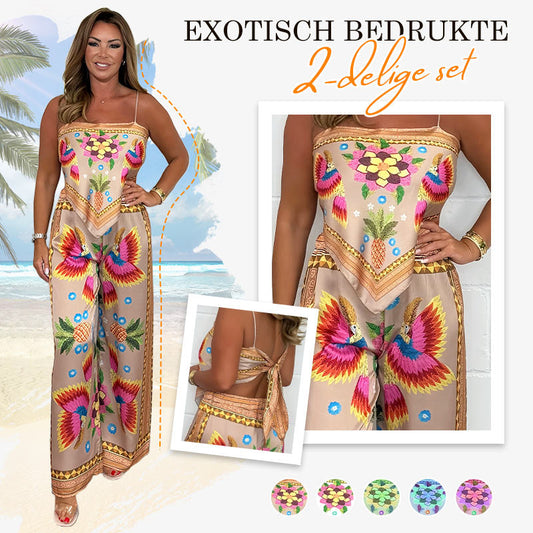 Spaghetti Band Gedrukt Top & Losse Broek 2-Piece Set