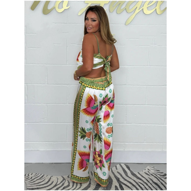 Spaghetti Band Gedrukt Top & Losse Broek 2-Piece Set