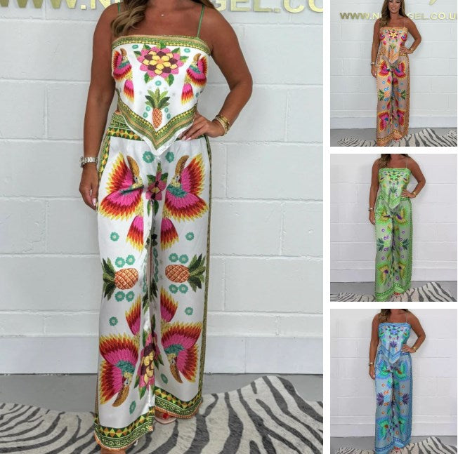 Spaghetti Band Gedrukt Top & Losse Broek 2-Piece Set