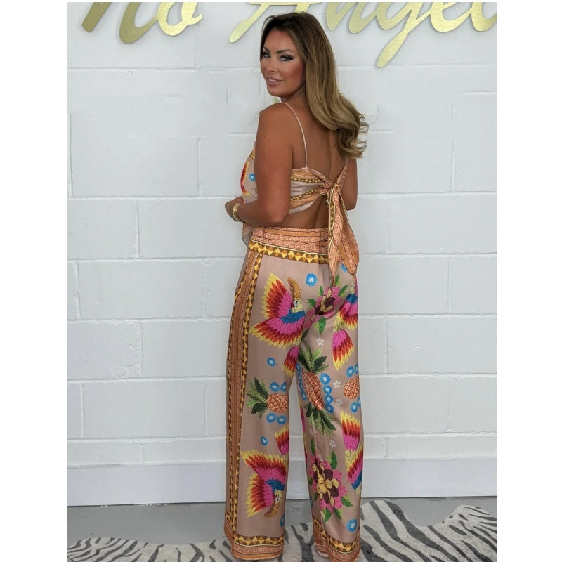 Spaghetti Band Gedrukt Top & Losse Broek 2-Piece Set