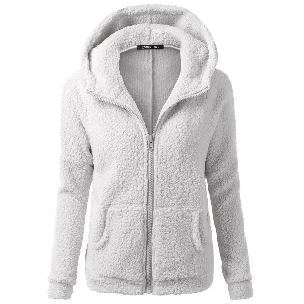 Stijlvolle fleece winterjas voor dames met capuchon en ritssluiting