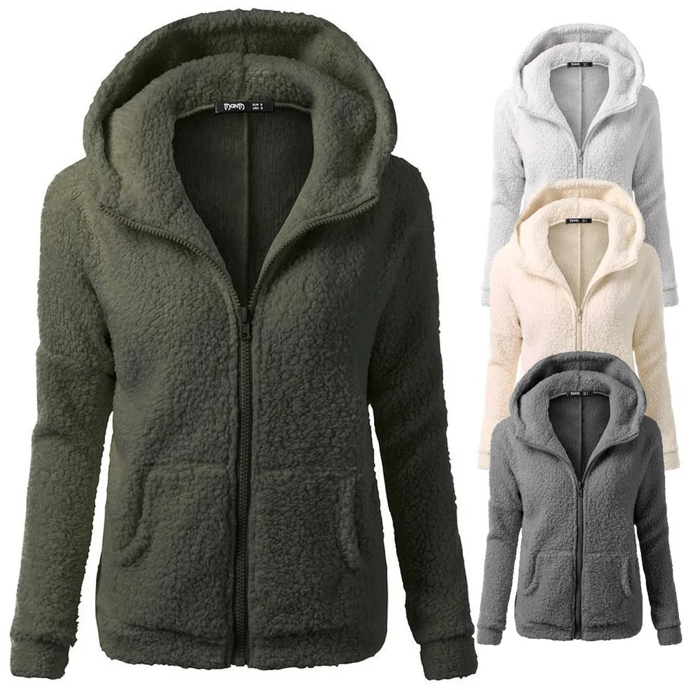 Stijlvolle fleece winterjas voor dames met capuchon en ritssluiting