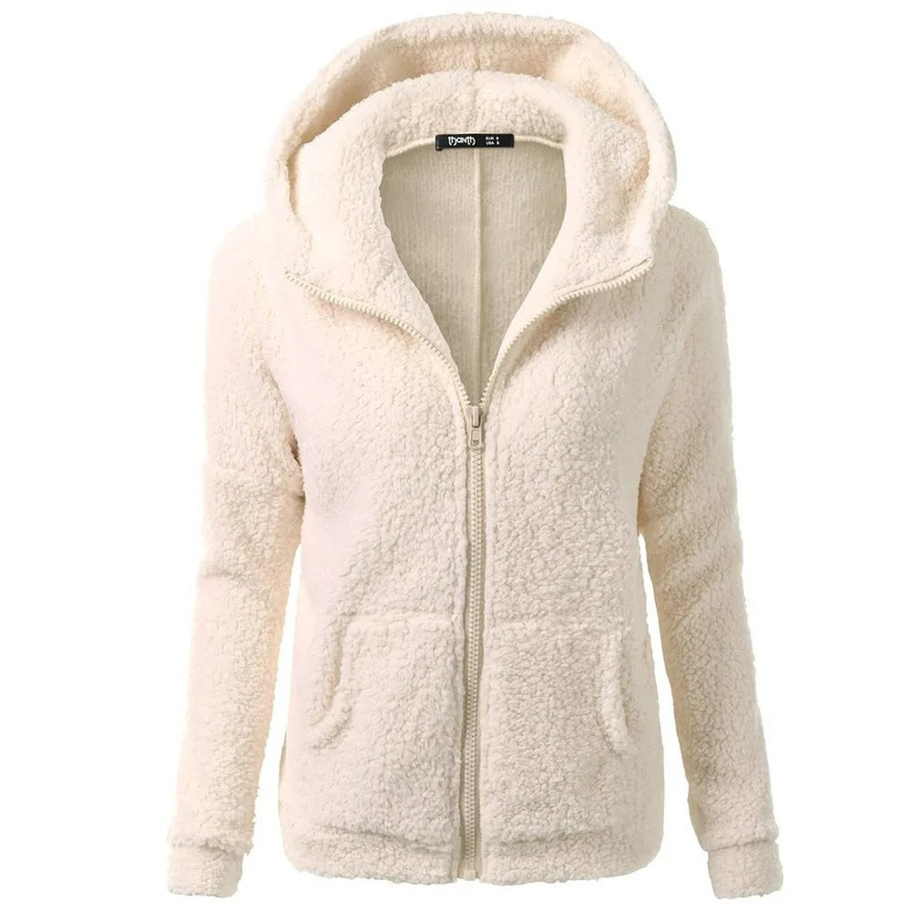 Stijlvolle fleece winterjas voor dames met capuchon en ritssluiting