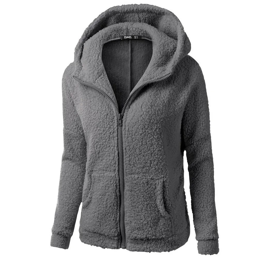 Stijlvolle fleece winterjas voor dames met capuchon en ritssluiting