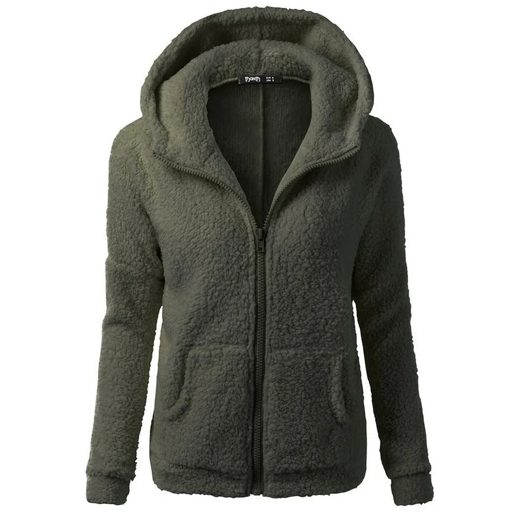 Stijlvolle fleece winterjas voor dames met capuchon en ritssluiting