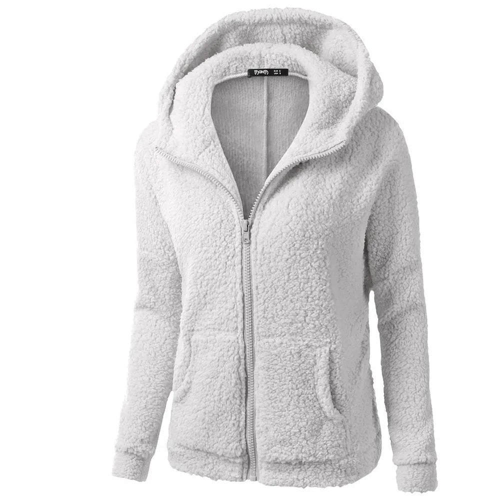 Stijlvolle fleece winterjas voor dames met capuchon en ritssluiting