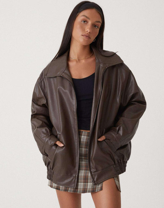 Stijlvolle, oversized leren jas - Comfortabel en modieus voor dagelijks gebruik